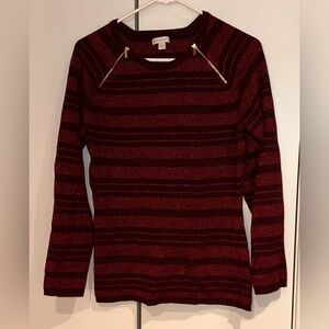 New York & Company Long Sleeve Striped Zip Accent Sweater. Size XL
